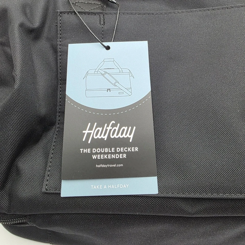Halfday Black Double Decker Weekender Bag Shoe Compartment Trolley Sleeve NWT